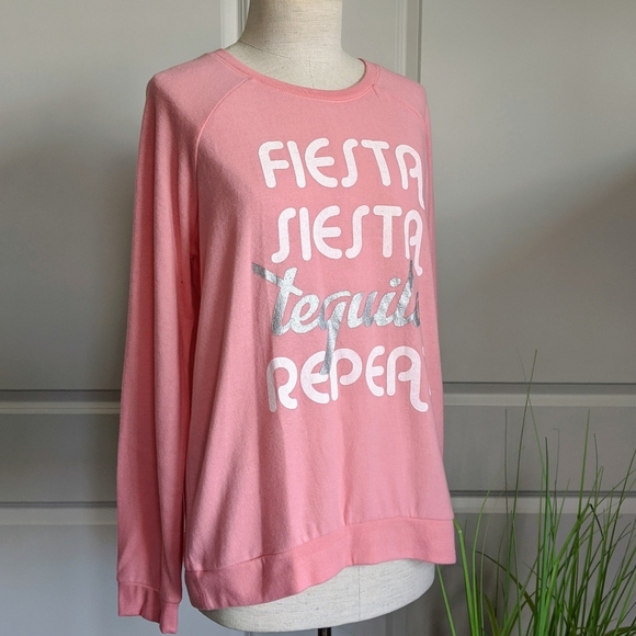 PJ Salvage Pullover Lounge Top Fiesta Siesta Tequila Long Sleeve Pink L NWT - Picture 3 of 12